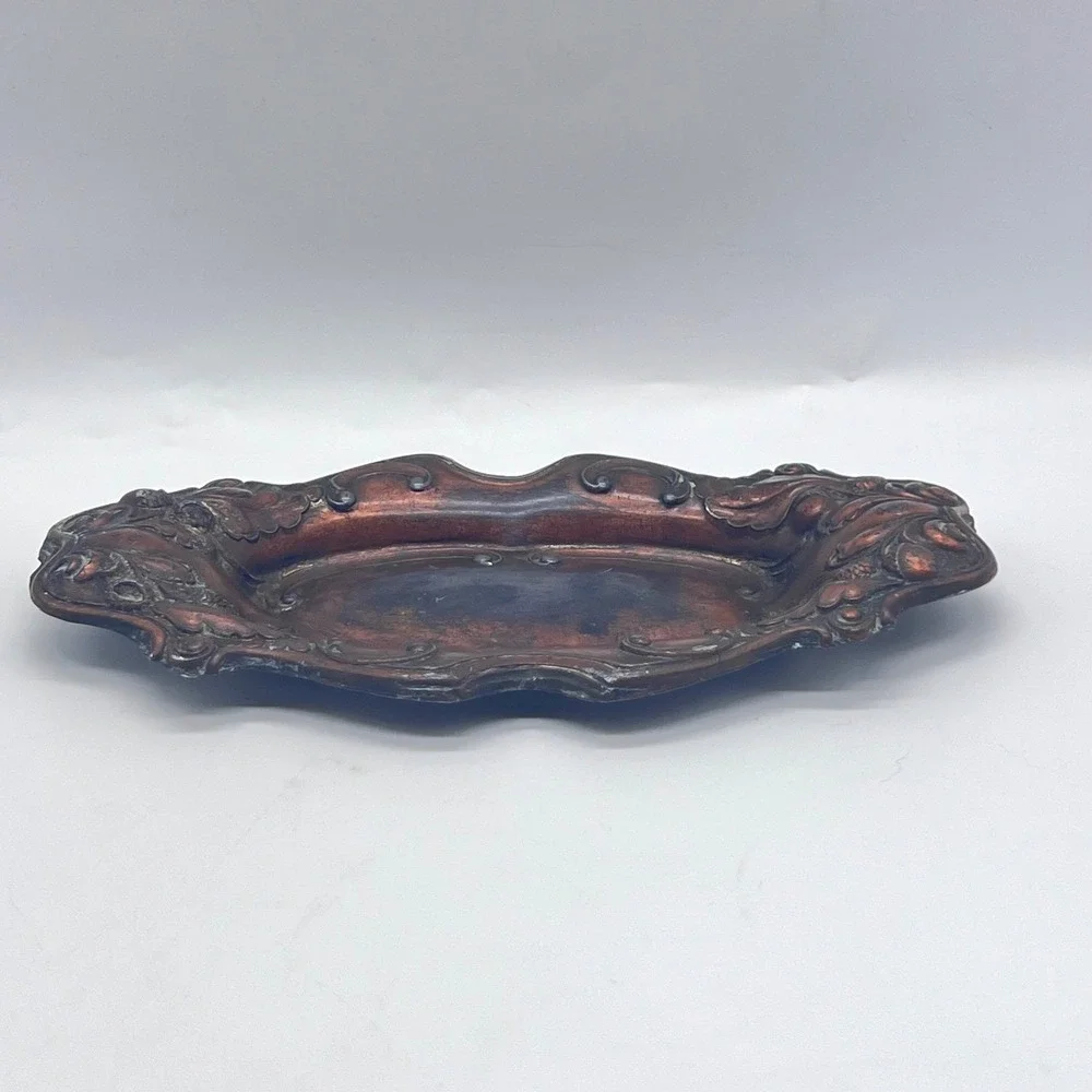 Vintage‎ Vanity Tray Trinket Dish Metal Ornate Art Nouveau Made in Japan